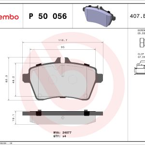 Placute frana MERCEDES-BENZ A-CLASS (W169) A 180 (169.032, 169.332) benzina 116 cai BREMBO P 50 056