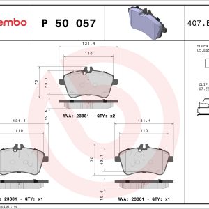 Placute frana MERCEDES-BENZ A-CLASS (W169) A 200 CDI (169.008, 169.308) diesel 140 cai BREMBO P 50 057