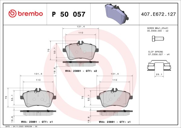 Placute frana MERCEDES-BENZ A-CLASS (W169) A 200 CDI (169.008, 169.308) diesel 140 cai BREMBO P 50 057