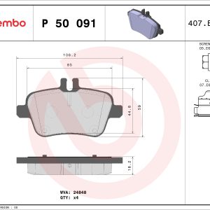 Placute frana MERCEDES-BENZ A-CLASS (W176) A 200 CDI (176.001) diesel 136 cai BREMBO P 50 091X