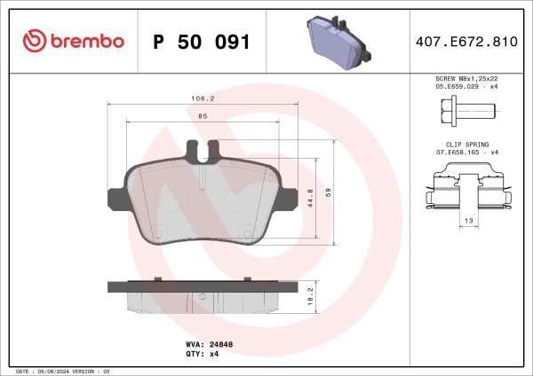 Placute frana MERCEDES-BENZ A-CLASS (W176) A 200 CDI (176.001) diesel 136 cai BREMBO P 50 091X