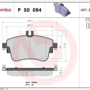 Placute frana MERCEDES-BENZ A-CLASS (W176) A 200 (176.043) benzina 156 cai BREMBO P 50 094X