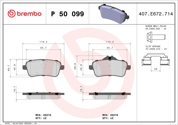 Placute frana MERCEDES-BENZ A-CLASS (W176) A 45 AMG 4-matic (176.052) benzina 360 cai BREMBO P 50 099