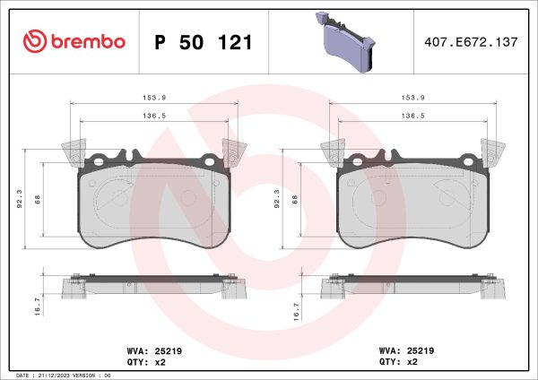 Placute frana MERCEDES-BENZ A-CLASS (W176) AMG A 45 4-matic (176.052) benzina 381 cai BREMBO P 50 121