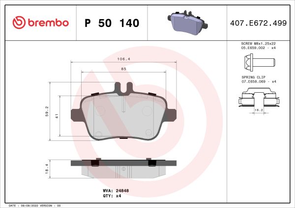 Placute frana MERCEDES-BENZ A-CLASS (W176) A 220 d 4-matic (176.005) diesel 177 cai BREMBO P 50 140