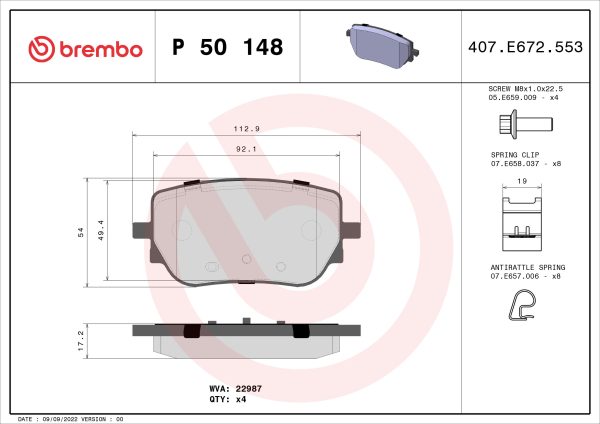 Placute frana MERCEDES-BENZ A-CLASS (W177) A 220 4-matic (177.045) benzina 190 cai BREMBO P 50 148