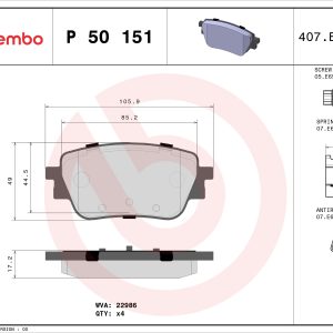 Placute frana MERCEDES-BENZ A-CLASS (W177) A 220 4-matic (177.045) benzina 190 cai BREMBO P 50 151