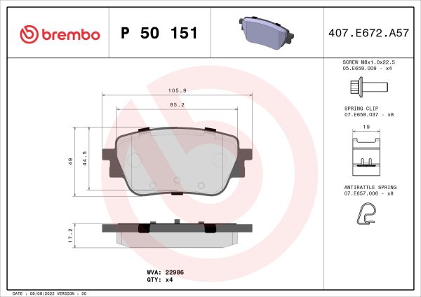 Placute frana MERCEDES-BENZ A-CLASS (W177) A 220 4-matic (177.045) benzina 190 cai BREMBO P 50 151