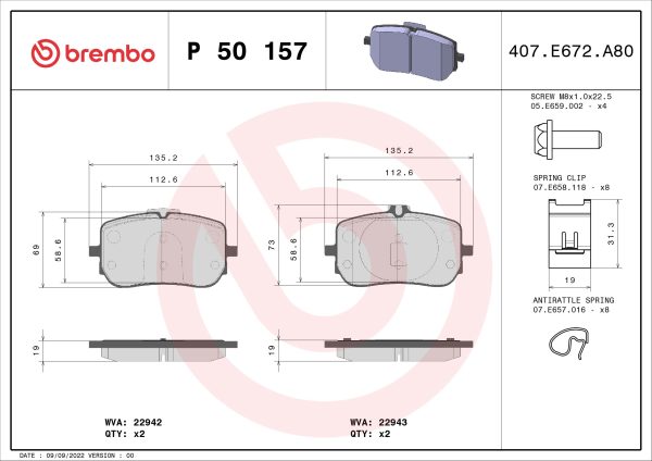 Placute frana MERCEDES-BENZ A-CLASS (W177) A 220 4-matic (177.045) benzina 190 cai BREMBO P 50 157