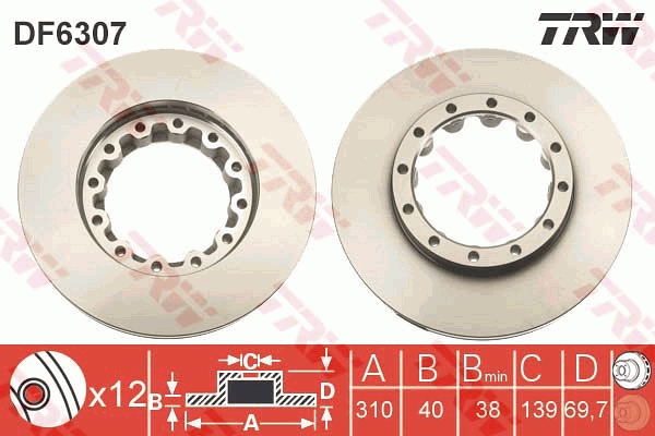 Disc frana MITSUBISHI Canter (FE5, FE6) VI FE5-109 diesel 110 cai TRW DF6307S