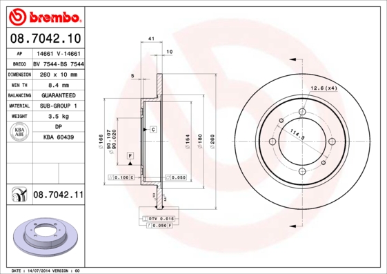 Disc frana MITSUBISHI CARISMA limuzina (DA_) 1.6 (DA1A) benzina 95 cai BREMBO 08.7042.11