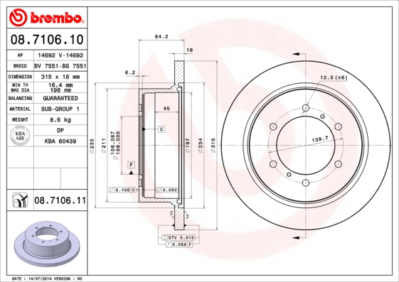 Disc frana MITSUBISHI PAJERO CLASSIC (V2_W, V6_W, V7_W) 2.5 TD (V24W) diesel 115 cai BREMBO 08.7106.11