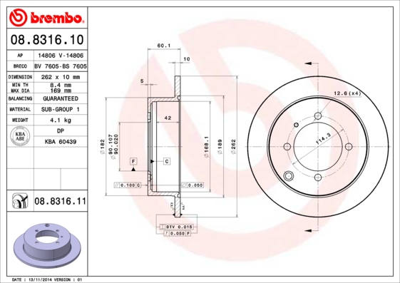 Disc frana MITSUBISHI GALANT VIII combi (EA_, EC_) 2.5 V6 24V (EA5W) benzina 160 cai BREMBO 08.8316.11
