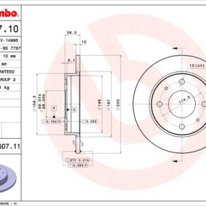 Disc frana MITSUBISHI COLT Caseta/ Hatchback (Z3_V) 1.5 DiD diesel 95 cai BREMBO 08.A607.11