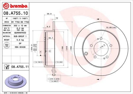 Disc frana MITSUBISHI OUTLANDER II (CW_W) 2.4 4WD (CW5W) benzina 170 cai BREMBO 08.A755.10