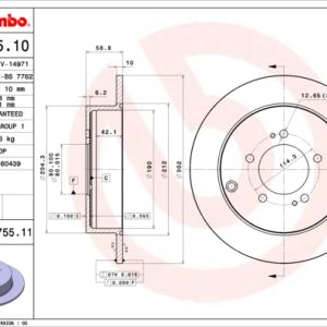 Disc frana MITSUBISHI OUTLANDER II (CW_W) 2.4 (CW5W) benzina 170 cai BREMBO 08.A755.10