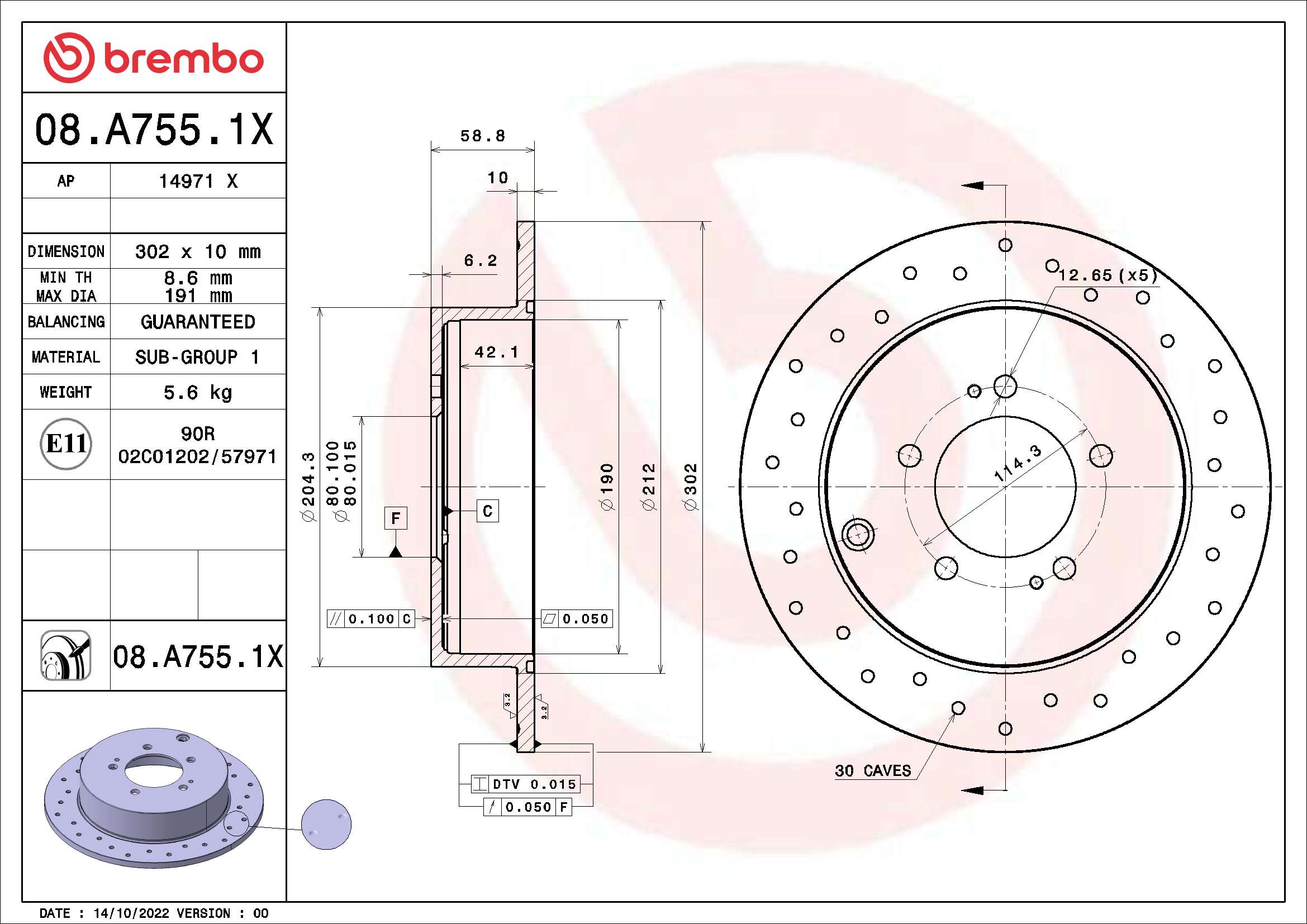 Disc frana MITSUBISHI OUTLANDER II (CW_W) 2.4 4WD (CW5W) benzina 170 cai BREMBO 08.A755.1X