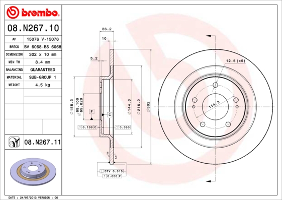 Disc frana MITSUBISHI ASX Van (GA_W_) 1.8 DI-D 4WD diesel 150 cai BREMBO 08.N267.11