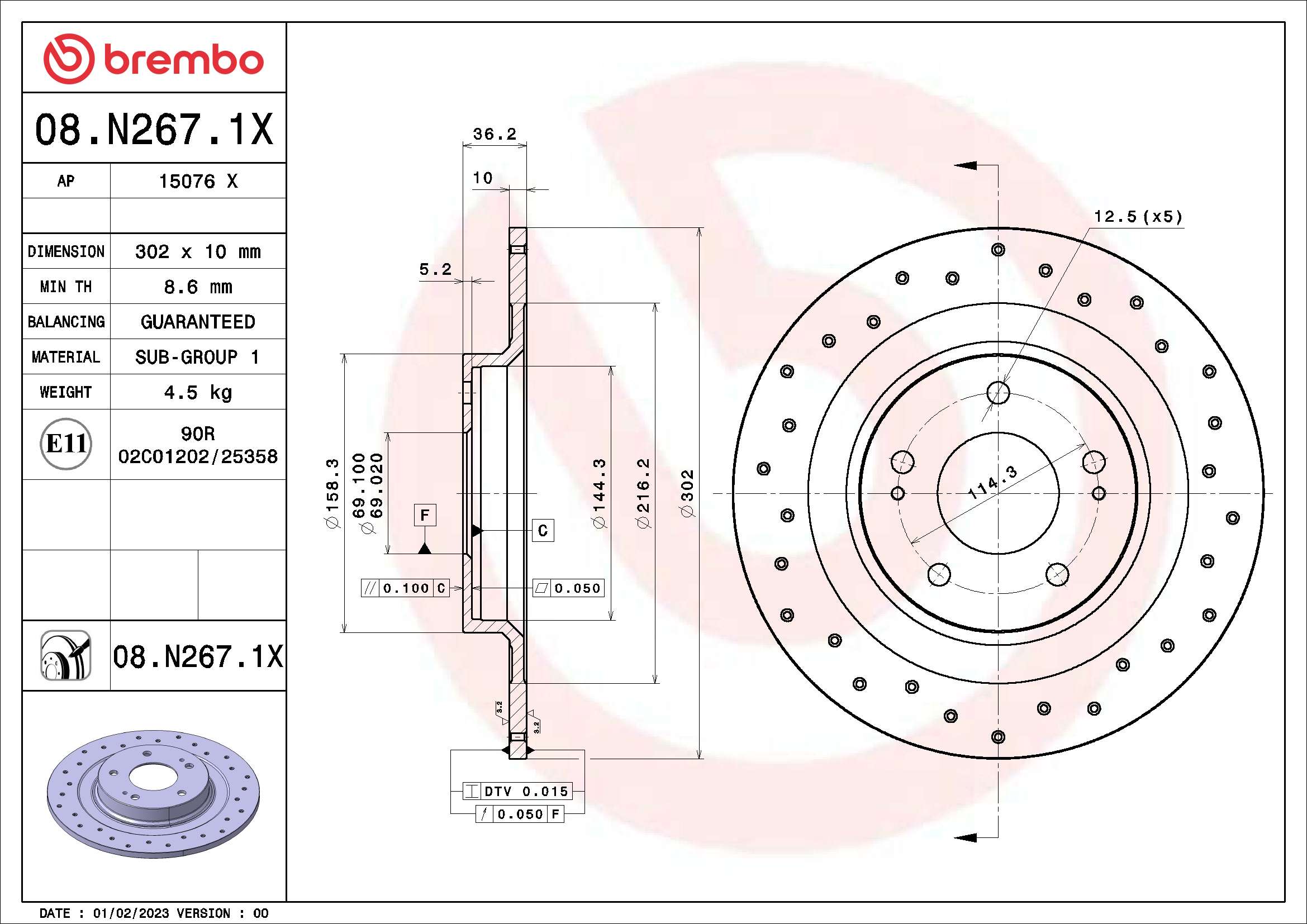 Disc frana MITSUBISHI OUTLANDER III Van (GF_W, GG_W) Hybrid 4WD (GG3W) benzina/elector 208 cai BREMBO 08.N267.1X