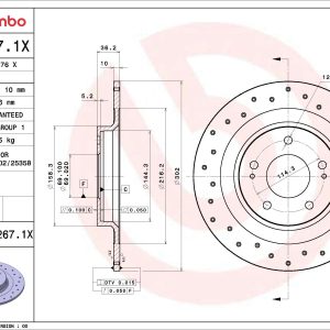 Disc frana MITSUBISHI ASX (GA_W_) 2.2 DI-D 4WD (GA8W) diesel 150 cai BREMBO 08.N267.1X