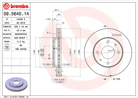 Disc frana MITSUBISHI GALANT VI (E3_A) 2.0 GTi 16V 4WD (E39A) benzina 145 cai BREMBO 09.5640.14