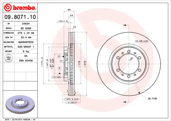 Disc frana MITSUBISHI L200 (K7_T, K6_T, K5_T) 2.4 4WD (K75T) benzina 132 cai BREMBO 09.8071.11