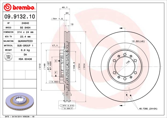 Disc frana MITSUBISHI L200 (K7_T, K6_T, K5_T) 2.5 TDiC diesel 101 cai BREMBO 09.9132.10