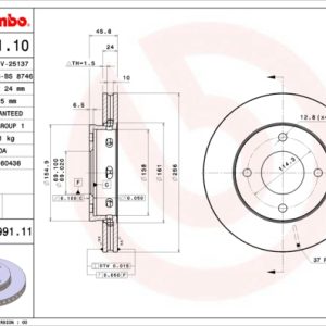 Disc frana MITSUBISHI COLT VI (Z3_A, Z2_A) 1.5 (Z23) benzina 105 cai BREMBO 09.9991.11
