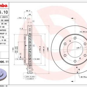 Disc frana MITSUBISHI PAJERO CLASSIC (V2_W, V6_W, V7_W) 2.5 TD (V24W) diesel 115 cai BREMBO 09.9996.10