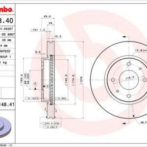 Disc frana MITSUBISHI GALANT VIII (EA_) 2.5 Type S (EC5A) benzina 205 cai BREMBO 09.A148.41
