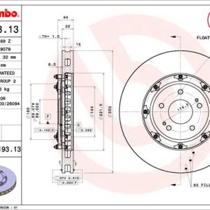 Disc frana MITSUBISHI LANCER VIII (CY_A, CZ_A) EVO X (CZ4A) benzina 295 cai BREMBO 09.A193.13