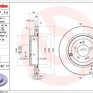 Disc frana MITSUBISHI LANCER VIII (CY_A, CZ_A) EVO X (CZ4A) benzina 295 cai BREMBO 09.A197.11