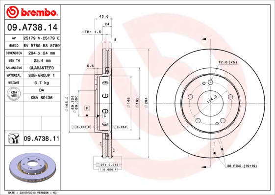 Disc frana MITSUBISHI OUTLANDER II (CW_W) 3.0 4WD (CW6W) benzina 220 cai BREMBO 09.A738.11