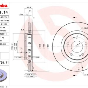 Disc frana MITSUBISHI OUTLANDER I (CU_W) 2.4 4WD (CU5W) benzina 160 cai BREMBO 09.A738.11