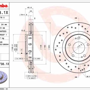 Disc frana MITSUBISHI OUTLANDER II (CW_W) 2.2 DI-D diesel 177 cai BREMBO 09.A738.1X