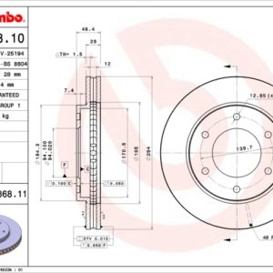 Disc frana MITSUBISHI L200 / TRITON platou / sasiu (KA_T, KB_T) 2.5 DI-D (KA4T) diesel 128 cai BREMBO 09.A868.10