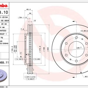 Disc frana MITSUBISHI L200 / TRITON (KA_T, KB_T) 2.5 DI-D 4WD (KB4T) diesel 178 cai BREMBO 09.A868.11