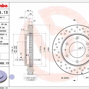 Disc frana MITSUBISHI L200 / TRITON (KJ_, KK_, KL_) 2.5 DI-D 4WD diesel 136 cai BREMBO 09.A868.1X