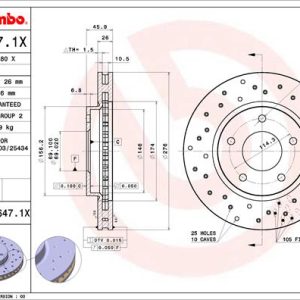 Disc frana MITSUBISHI LANCER VIII (CY_A, CZ_A) 1.5 Bifuel Benzina/Autogaz (GPL) 109 cai BREMBO 09.B647.1X