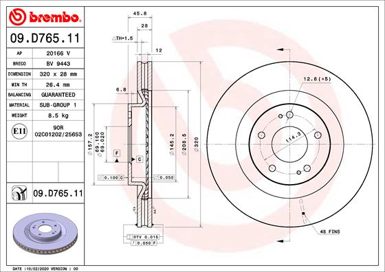 Disc frana MITSUBISHI ECLIPSE CROSS (GK_, GL_) Plug-in Hybrid 4WD (GL3W) benzina/elector 188 cai BREMBO 09.D765.11