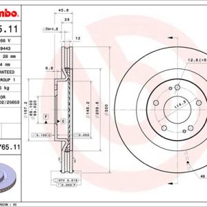 Disc frana MITSUBISHI OUTLANDER III (GG_W, GF_W, ZJ, ZL, ZK) 2.4 Hybrid 4WD (GG3W) benzina/elector 208 cai BREMBO 09.D765.11