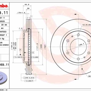 Disc frana MITSUBISHI L200 / TRITON (KJ_, KK_, KL_) 2.2 DI-D 4WD diesel 150 cai BREMBO 09.E069.11