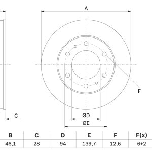Disc frana MITSUBISHI L200 / TRITON platou / sasiu (KA_T, KB_T) 2.5 DI-D (KA4T) diesel 128 cai BOSCH 0 986 479 F45