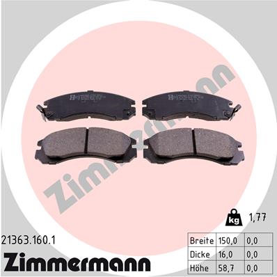 Placute frana MITSUBISHI OUTLANDER III (GG_W, GF_W, ZJ, ZL, ZK) 2.0 Hybrid 4WD (GG2W) benzina/elector 200 cai ZIMMERMANN 21363.160.1