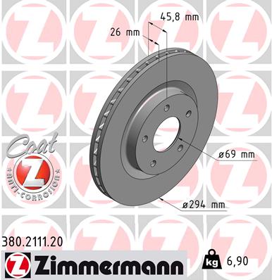 Disc frana MITSUBISHI ASX (GA_W_) 1.6 MIVEC (GA1W) benzina 117 cai ZIMMERMANN 380.2111.20