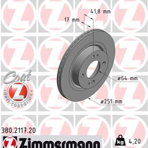Disc frana MITSUBISHI MIRAGE VI limuzina (A1_A) 1.2 (A13A) benzina 80 cai ZIMMERMANN 380.2117.20
