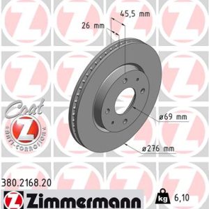 Disc frana MITSUBISHI LANCER VII combi (CS_W, CT_W) 1.6 benzina 98 cai ZIMMERMANN 380.2168.20