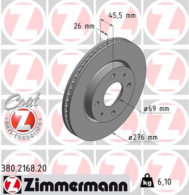 Disc frana MITSUBISHI GALANT VIII (EA_) 2.4 GDI (EA3A) benzina 150 cai ZIMMERMANN 380.2168.20
