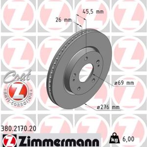 Disc frana MITSUBISHI LANCER VIII Sportback (CX_A) 1.8 Bifuel (CX3A, CX6A) Benzina/Autogaz (GPL) 143 cai ZIMMERMANN 380.2170.20