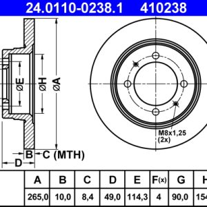 Disc frana MITSUBISHI GALANT VI (E3_A) 2.0 4WD (E33A, E38A, E39A) benzina 109 cai ATE 24.0110-0238.1